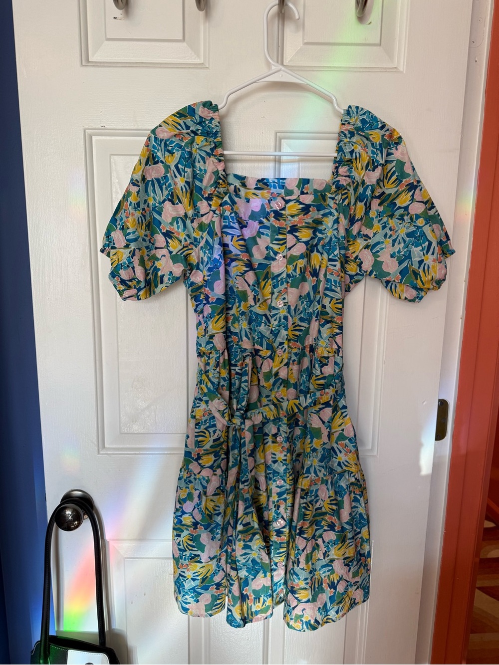 Jade Brand Bright Floral Dress With Puff Sleeves